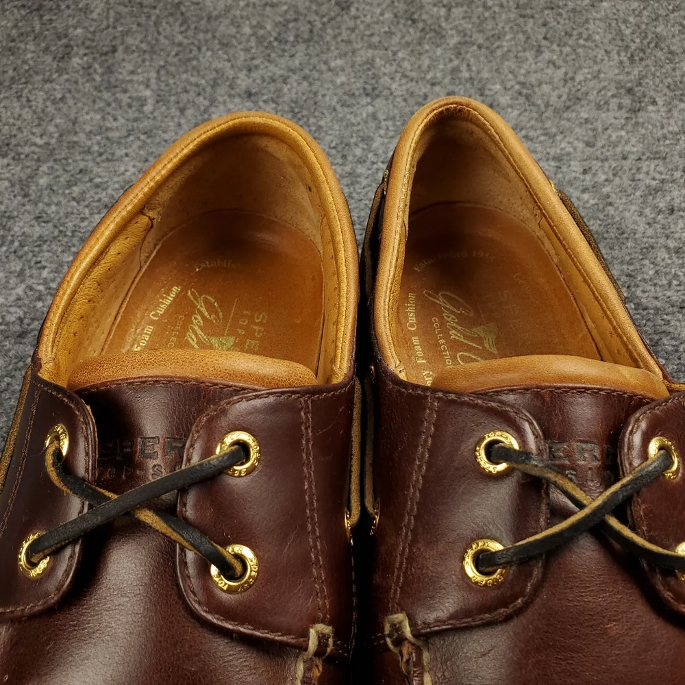 Sperry Top Sider Gold Cup Collection Boat Shoes Mens 9 Dark Brown Deerskin 2 Eye